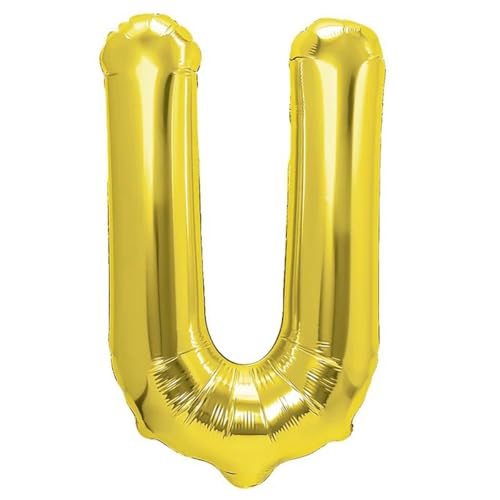 Party Austria Folienballon Schriftzug 35cm Höhe Buchstabenballon A-Z Einzelbuchstaben Luftballon Alphabet Letterballon Initialen Namenballons (Gold 35cm, U) von Party Austria