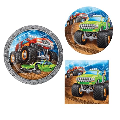 Monster Truck Partyzubehör | Bundle enthält Pappteller und Lunch-Servietten für 16 Personen von Party Creations