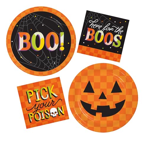 Retro Halloween Dessert Party Supplies | Bundle enthält Dessert-Pappteller & Servietten für 16 Personen von Party Creations