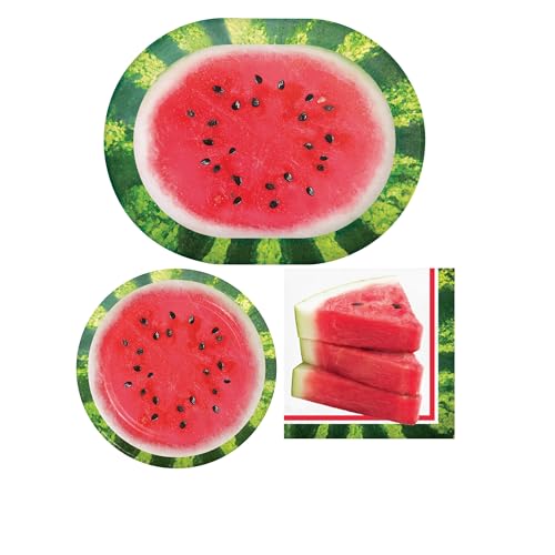 Wassermelonen-Partyzubehör im Sommer-Design, Geschirr-Set enthält ovale Teller, Dessertteller und Lunch-Servietten für 8 Gäste von Party Creations