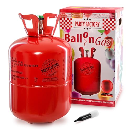 Party Factory Ballongas, 400l Helium für 50 Luftballons, Einwegflasche mit Heliumgas, Gasflasche mit Füllventil für Heliumballons von Party Factory