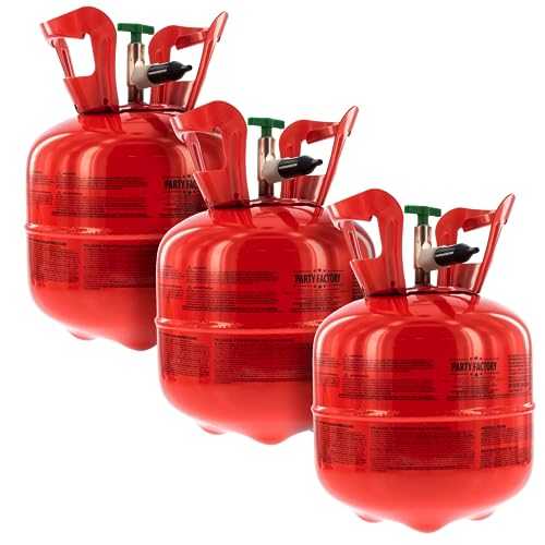 Party Factory Ballongas-Set aus 3x 0,14m³/140l Helium für je 20 Luftballons, 3 Einwegflaschen mit Heliumgas und Füllventil für Heliumballons Party Factory Ballongas-Set aus 3x 0,14m³/140l Helium für je 20 Luftballons, 3 Einwegflaschen mit Heliumgas und Füllventil für Heliumballons von Party Factory