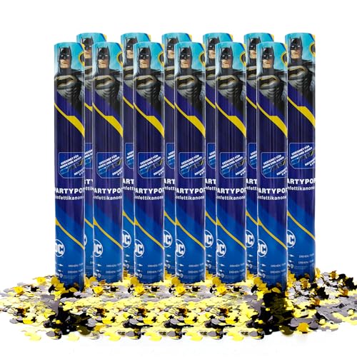 Party Factory `Batman´ Party Popper 12er Set, 40 cm Konfettikanone mit bunt schimmerndem Konfetti, bis zu 8 m Flughöhe von Party Factory