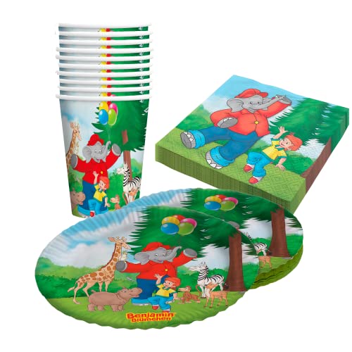 Party Factory `Benjamin Blümchen´ 40-teiliges Party Set mit 10 Bechern 250ml, 10 Tellern Ø 23cm und 20 Servietten 33x33cm, Partygeschirr für Geburtstag und Mottoparty von Party Factory