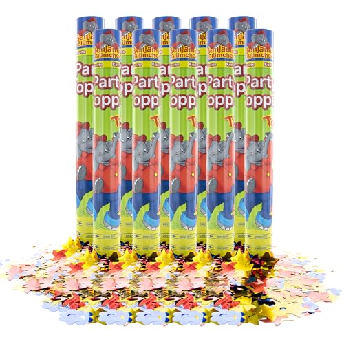 Party Factory `Benjamin Blümchen´ Party Popper 10er Set, 40 cm Konfettikanone mit bunt schimmerndem Konfetti, bis zu 8 m Flughöhe von Party Factory