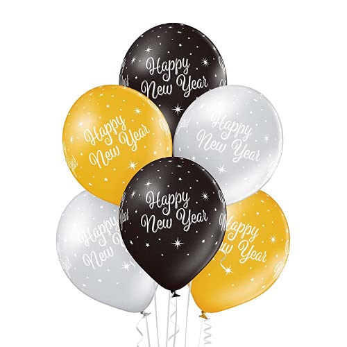 Party Factory `Happy New Year´ Party-Set, 25 Latexballons á ø27cm in Gold, Silber und Schwarz, Luftballon Dekoration für Silvester von Party Factory