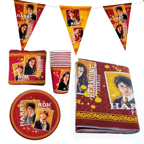 Party Factory `Harry Potter´ Party-Set Einweggeschirr, 10 Becher, 10 Teller, 20 Servietten, 1 Tischdecke und 1 Wimpelkette von Party Factory