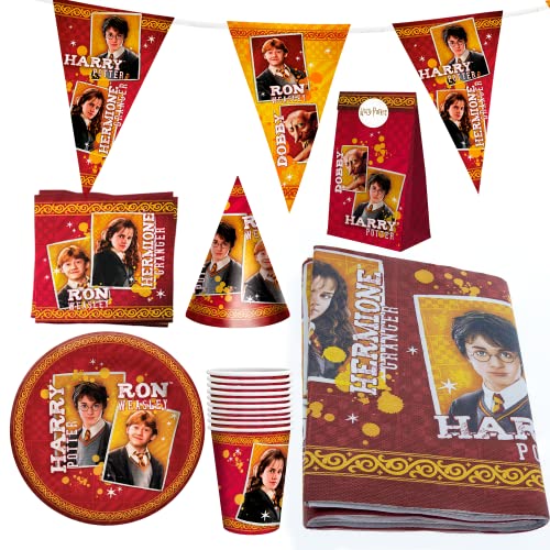 Party Factory `Harry Potter´ XXL-Set, 10 Becher, 10 Teller, 20 Servietten, 1 Tischdecke, 1 Wimpelkette, 10 Partyhüte und 10 Partytüten von Party Factory