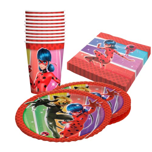 Party Factory `Miraculous´ 36-teiliges Party Set mit 8 Bechern 250ml, 8 Tellern Ø 23cm und 20 Servietten 33x33cm, Partygeschirr für Geburtstag und Mottoparty von Party Factory