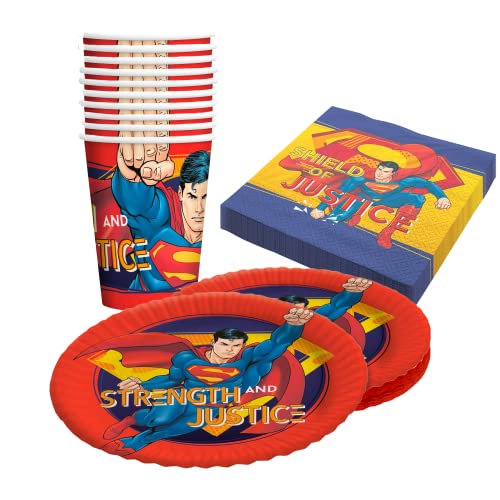 Party Factory `Superman´ 40-teiliges Party Set mit 10 Bechern 250ml, 10 Tellern Ø 23cm und 20 Servietten 33x33cm, Partygeschirr für Geburtstag und Mottoparty von Party Factory