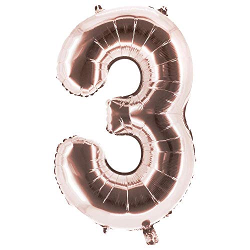 Party Factory XXL Folienballon Zahl 3, Luftballon 100cm, rosegold, Geburtstag, Abi, Jubiläum, Party Ballon, Heliumballon, Deko von Party Factory