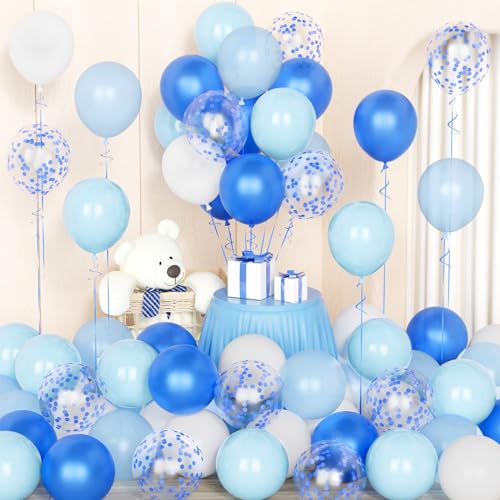 Blau weiß Luftballons,50 Pcs 12 Zoll Blau Weiß Konfetti Latex Ballone mit 2 Bändern für Jungen Männer Geburtstagsparty Baby Shower Hochzeit Jubiläum Dekorationen von Party Forest