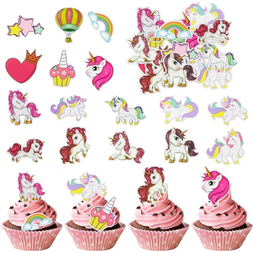 Einhorn Muffin Dekorationen, 64 Stück Einhorn Kuchenaufsatz Geburtstags Deko, Regenbogen Geburtstags Cupcake Topper Für Kinder Mädchen Jungen Einhorn Wolken Stern Thema Geburtstags Party Zubehör von Party Forest