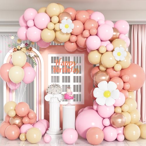 Gänseblümchen Blumen Ballons Bogen Set, 103 Stück Retro Rosa Aprikosen Macaron Rosa Ballons Bogen Girlanden Set, Roségold mit Gänseblümchen Ballons für Frauen Mädchen Geburtstag Pastell Babyparty Deko von Party Forest