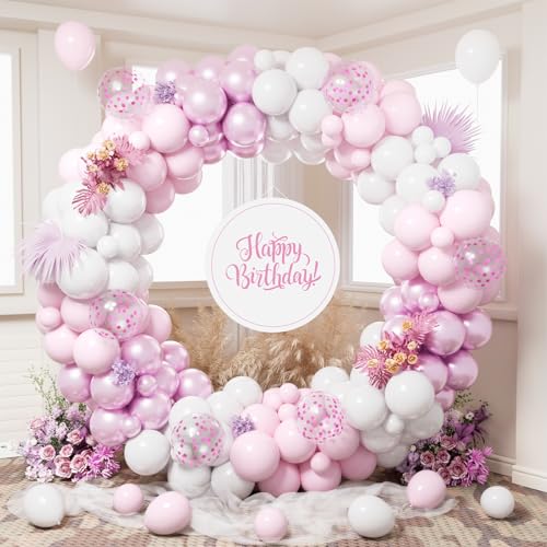 Luftballon Girlande Rosa, 140 Stück Ballon Rosa Weiß Luftballon Garland mit Roségold Metallic Konfetti Latex Ballons für Mädchen Frauen Geburtstag Hochzeit Babyparty Valentinstag Taufe Dekoration von Party Forest