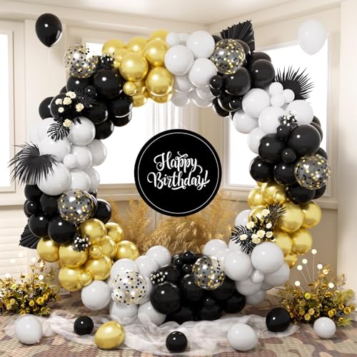 Luftballon Girlande Schwarz Gold, 140 Stück Ballon Schwarz Gold Weiss mit Metallic Gold Konfetti Latex Ballons für Männer Frauen Kinder Geburtstag Hochzeit Jahrestag Neujahr Ruhestand Party Dekoration von Party Forest