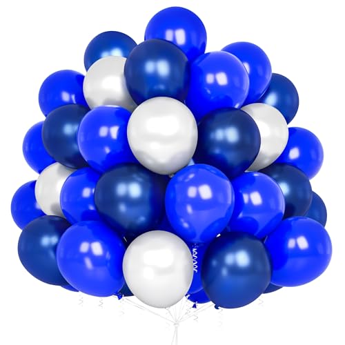 Luftballons Blau 60 Stück Ballons Blau Luftballons Metallic Silber Blaue Luftballons Set mit Band für Kinder Junge Mann Geburtstag Hochzeit Babyparty Taufe Party Dekoration von Party Forest