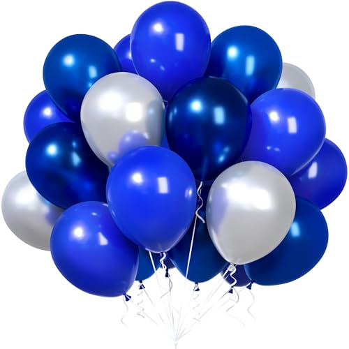 Luftballons Blau Ballons Blau Metallic Silber Blaue Luftballons mit Band für Kinder Junge Mann Geburtstag Hochzeit Taufe Babyparty Party Dekoration (30 Stück) von Party Forest