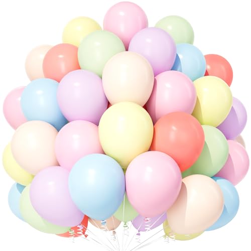 Pastell Mehrfarbig Regenbogen Luftballons, 50 Stück 12 Zoll Verdicken Latex Helium Party Ballons mit 2 Rollen Band fürMädchen Jungen Babyparty Geburtstag Hochzeiten Jubiläums Party Dekorationen von Party Forest