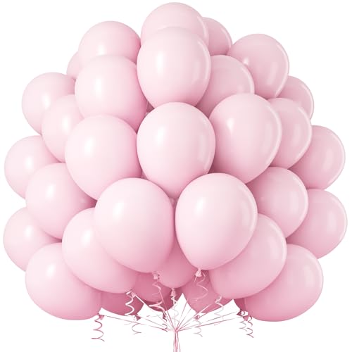 Luftballons Rosa, 50 Stück Pastell Rosa Luftballon 12 Zoll Macaron Rosa Latex Ballons mit Band für Jungen Geburtstag Party Zubehör Geschlecht Offenbaren Baby Dusche Brautparty Taufe Dekorationen von Party Forest