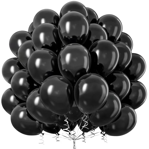 Luftballons Schwarz, 50 Stück Ballon 12 Zoll Matt Schwarze Ballons mit Band für Männer Jungen Frauen Geburtstag Party Graduierung Hochzeit Neujahr Ruhestand Halloween Karneval Jubiläum Dekorationen von Party Forest