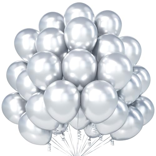 Silber Luftballons, 30 Stück 12 Zoll Verdicken Latex Helium Metallisch Party Ballons mit 2 Rollen Band für Silber Hochzeiten Verlobung Jubiläums Graduierung Geburtstag Party Dekorationen von Party Forest