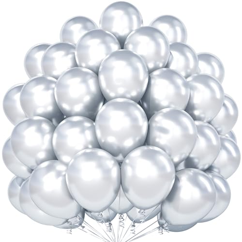 Silber Luftballons, 50 Stück 12 Zoll Verdicken Latex Helium Metallisch Party Ballons mit 2 Rollen Band für Silber Hochzeiten Verlobung Jubiläums Graduierung Geburtstag Party Dekorationen von Party Forest