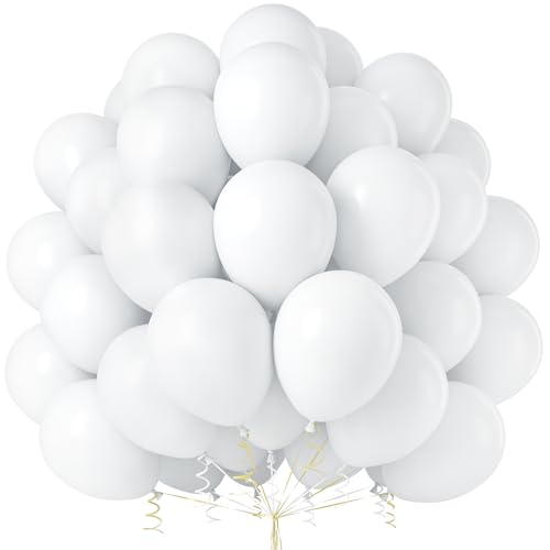 Luftballons Weiß, 50 Stück Ballon 12 Zoll Matte Weiße Latex Helium Ballons mit Band für Frauen Jungen Hochzeit Geburtstag Party Graduierung Baby Dusche Brautparty Babyparty Brautdusche Dekorationen von Party Forest