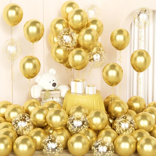 Gold Ballons,50 Pcs 12 Zoll Metallic Gold Konfetti Latex Ballons mit 2 Bändern für Ballon Girlande oder Ballon Bogen Geburtstag Hochzeit Braut Baby Shower Graduation Party Deco von Party Forest