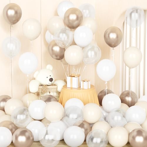 Sand Weiß Champagner Gold Ballons,50 Pcs 12 Zoll Elfenbein Weiß Metallic Champagner Gold Transparent Latex Ballons mit 2 Bändern für Geburtstag Boho Hochzeit Braut Baby Shower Jubiläum Party Dekor von Party Forest