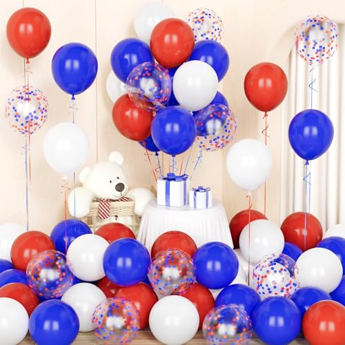 Rote blaue Ballons,50 Pcs 12 Zoll Rot Königlich Blau Weiß Konfetti Latex Ballons mit 2 Bändern für Jungen Kinder Geburtstag Baby Shower Graduation Hero Theme Party Dekorationen von Party Forest