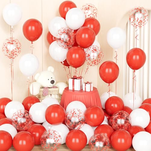 Rote weiße Ballons,50 Pcs 12 Zoll Rote weiße Konfetti Latex Ballons mit 2 Bändern für Valentinstag Geburtstag Hochzeit Braut Baby Shower Jubiläum Party Dekorationen von Party Forest