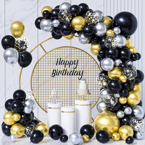 Schwarz Gold Luftballon Bogen Set, 105 Stück Schwarz Metallic Gold Silber Bogen Girlanden Set Mit Konfetti Ballon Für Männer Jungen Geburtstagsfeier Ruhestand Hochzeit Neujahr Dekoration von Party Forest