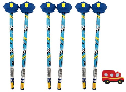 Party Großhandel 6 x Bleistifte mit Radiergummi Polizei ideal als Mitgebsel für den Kindergeburtstag von Party Großhandel