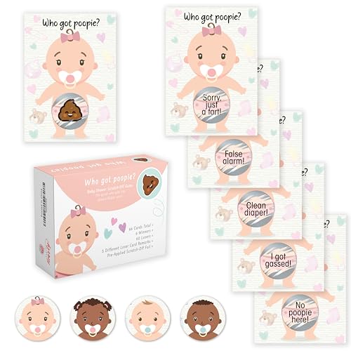 Party Hearty Babyparty-Spiele für Mädchen, 66 Poopie-Emoji-Rubbellotterielose, Baby-Spiele-Ideen, Rubbelspiel von Party Hearty