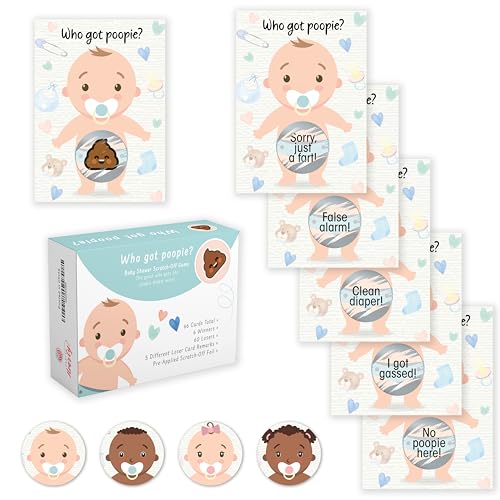 Party Hearty Babyparty-Spiele für Mädchen und Jungen, 66 Poopie-Emoji-Rubbellotterielose, Babyspiele Ideen, Rubbelspiel von Party Hearty