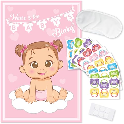 Party Hearty Lustige Babyparty-Spiele für Mädchen, Pink Pin The Pacifier on The Baby Game, Where is The Baby's Binky, Pin The Dummy on The Baby von Party Hearty