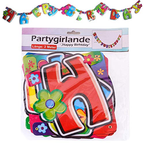 Bunte Party Wimpelgirlande Happy Birthday 2 Meter lang Geburtstag Dekoration von Party Nation