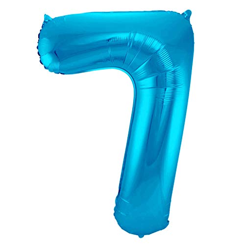 Folienballon 86 cm Zahlenballon, Luftballon, Geburtstag, Zahl für Helium und Luftfüllung geeignet Happy Birthday (Blau/Türkis, 7) von Party Nation