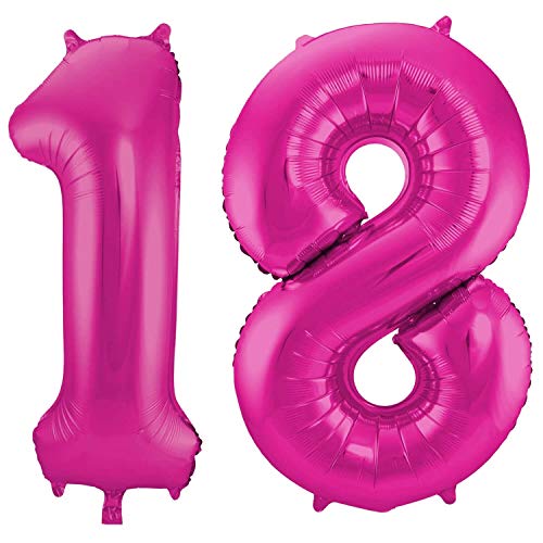 Folienballon 86 cm Zahlenballon, Luftballon, Geburtstag, Zahl für Helium und Luftfüllung geeignet Happy Birthday (Pink/Magenta, 18) von Party Nation