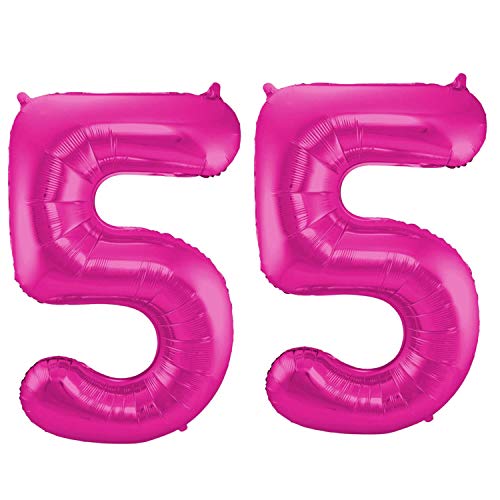 Folienballon 86 cm Zahlenballon, Luftballon, Geburtstag, Zahl für Helium und Luftfüllung geeignet Happy Birthday (Pink/Magenta, 55) von Party Nation