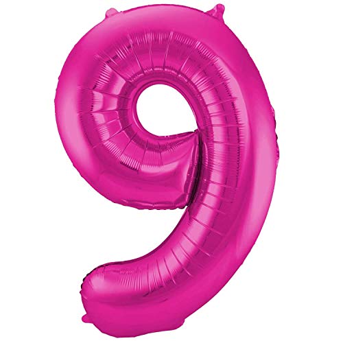 Folienballon 86 cm Zahlenballon, Luftballon, Geburtstag, Zahl für Helium und Luftfüllung geeignet Happy Birthday (Pink/Magenta, 9) von Party Nation