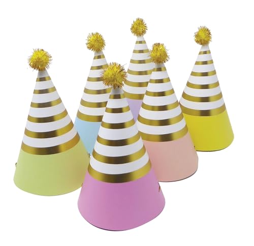 Party Partners Mini Geburtstag Kleine Papierkegel Partyhüte, 6 Stück, Pastell-Regenbogen von Party Partners