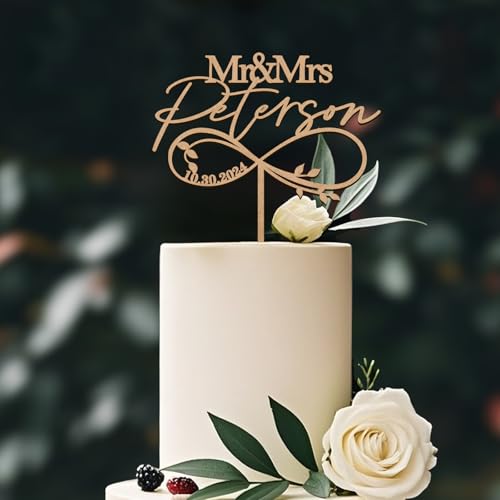 Party to Be Cake Topper Personalisierte Plain/Metallic Finish Holz Hochzeitstorte Hochzeit personalisiert mit Nachname Datum Topper Jubiläum Kuchen Dekoration Party Dekoration Topper von Party to Be