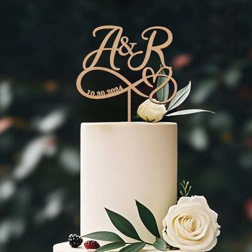 Party to Be Hochzeit Cake Topper Personalisiert Braut und Bräutigam Tortenstecker mit Namen Initialen Hochzeitstorte Deko Herz Infinity Hochzeit Dekoration in Holz von Party to Be