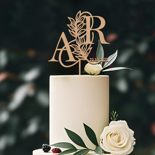 Party to Be Hochzeit Cake Topper Personalisiert Braut und Bräutigam Tortenstecker mit Namen Initialen Hochzeitstorte Deko in Plain Metallic Finish Holz von Party to Be