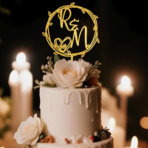 Party to Be Hochzeit Cake Topper aus Metallischen Personalisiert mit Namen Initialen Hochzeit Braut und Bräutigam Tortenstecker Deko Verlobung Kuchenstecker in Metallic-Farbe von Party to Be