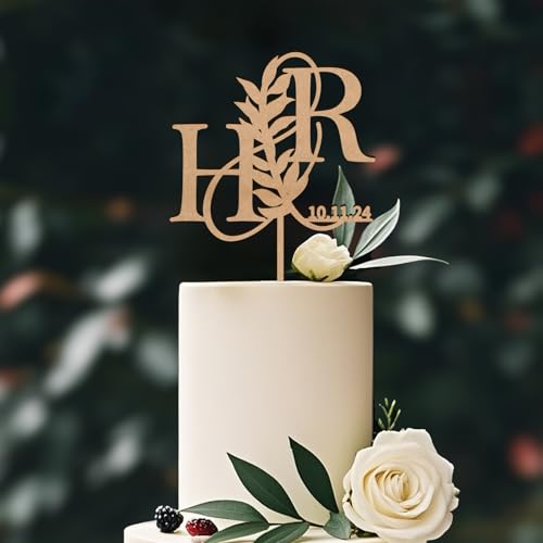 Party to Be Metallic Cake Topper Hochzeit Personalisiert Hochzeitstorte Deko aus Holz und Metallischen Custom Braut und Bräutigam Tortenstecker mit Namen Initialen von Party to Be