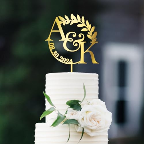 Party to Be Personalisiert Hochzeitstorte Topper mit Braut und Bräutigam Initialen für Hochzeit Kuchen Dekoration Blätter Silhouette Design von Party to Be