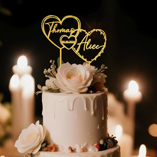 Party to Be Metallic Cake Topper Hochzeit Personalisiert Herz mit Namen und Daten Dekoration der Hochzeitstorte in Metallic-Farbe (Design 01) von Party to Be